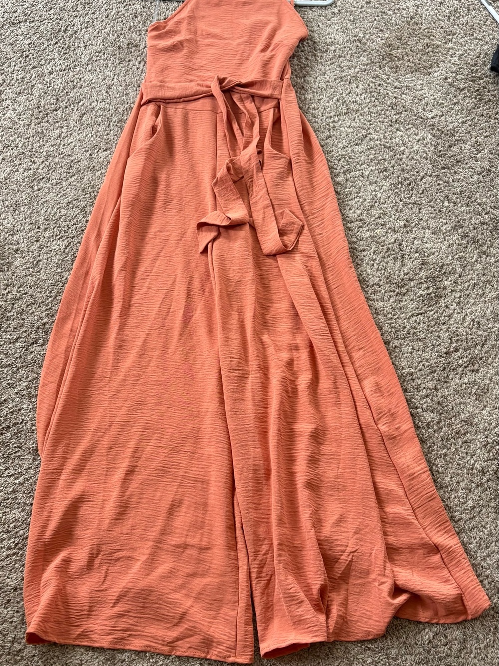 Women's Sleeveless Orange/Rust Jumpsuit with Tie Waist